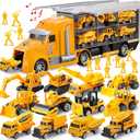 JOYIN 25 in 1 Die-cast Construction Play Vehicle Set, Vehicles with Sounds and Lights in Carrier Truck, Push and Go Car Toy, Kids Birthday Gifts for Over 3 Years Old Boys