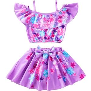 ATIMIGO Encanto Little Girls Swimsuit Isabela Two Pieces Ruffle Bathing Suit Princess Summer Beach Tankini Swimwear, Size 10-11, Purple