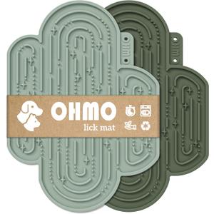 OHMO-Cactus Lick Mat for Dogs and Cats(2 Pack) Easy to Clean Pet Slow Feeder with Suction Cups, Licking Pad for Anxiety Relief and Boredom Reduction(Cactus&Light Green) (Medium)