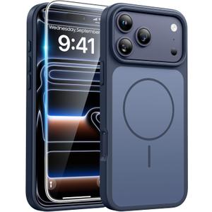 FNTCASE for iPhone 17 Pro Max Case Deep Blue: [Compatible with Magsafe] [Magnetic Phone Cover with Screen Protector] Military Grade Shockproof Protective Dual-Tone Design for 17 ProMax, 6.9 inch