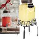 Mustry Glass Drink Dispenser for Parties, 1 Gallon Beverage Dispenser with Stand and Spigot Solid Stainless Steel, Used as Lemonade Dispenser Sun Tea Jar Kombucha Jar
