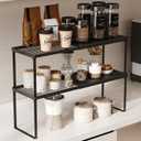 Expandable Cabinet Shelf Organizer, 2 Pack Stackable Kitchen Counter Shelf Riser, Metal Spice Rack Adjustable Heavy Duty Countertop Organizer Storage for Kitchen, Pantry, Cupboard, Rv (Black) (2 Pack-8.7in Height)