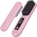 NUMOYA Go Brush Pro Portable Cordless Hair Straightener Brushs for Travel, with 30s Fast Heat, 3 Temperature Settings (Pink)