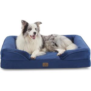 Bedfolks Orthopedic Dog Bed, Big Waterproof Dog Sofa Bed for Large Dogs, Egg Foam Pet Couch Bed with Removable Washable Cover and Nonslip Bottom, Navy Blue (38.0"L x 28.0"W x 6.5"Th)