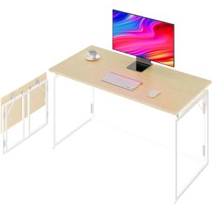 Folding Desk 30 Inch - Small Foldable Desk for Small Space Minimalist, Space Saving Collapsible Compact Desk Portable Table for Craft, Writing, Study and Work (No Assembly Required) (Beige)