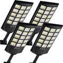 Solar Lights Outdoor Waterproof, 6500K Dusk to Dawn Solar Street Light Motion Sensor with Remote, LED Security Flood Light for Outside Garden Yard Path, Oudoor Parking Lot Lights, 4PACK (4PCS, White)