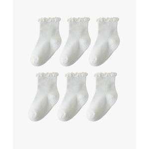 ANYANIME 6 Pairs Toddler Ruffle Socks for Girls - Baby Grip Socks with Non-Slip, Cute Grippy Frilly Design 3-5T