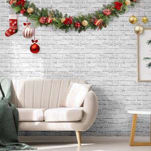 Anmon Brick Peel and Stick Wallpaper White Brick Contact Paper 17.7" x 393", Self Adhesive Removable Christmas Brick Faux Contact Paper, Vinyl Film Roll for Walls Backsplash Home Decoration