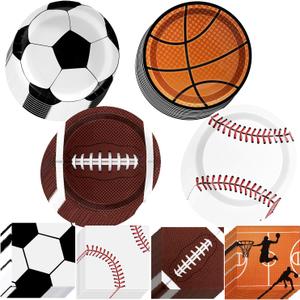 Sports Birthday Party Decorations 80Pcs Sports Party Plates and Napkins Baseball Football Soccer Basketball Rugby Disposable Paper Plates Napkins for Boy Birthday Party Decoration Supplies Favors