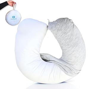 Continental Bedding - Travel Neck Pillow - U Shaped - White Down Fill - Removable Gray Viscose Derived from Bamboo Cover in Travel Case, Goose Down
