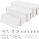 Cable Organizer Box Set of Three, Power Cover Cord Holder Surge Protector for Desk (White)