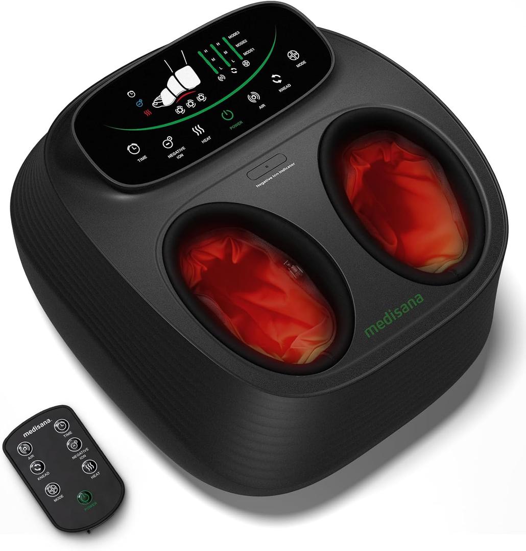 Medisana Shiatsu Foot Massager with Heat, Air Compression, Kneading & Negative Ion for Plantar Fasciitis, Neuropathy, Wireless Control, Birthday Christmax Gifts for Women Men, Up to Foot Size 13