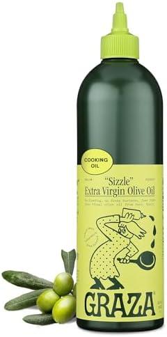 Graza Sizzle Extra Virgin Olive Oil, Cooking Oil - High Polyphenol Peak Harvest EVOO Cooking Oil in a Squeeze Bottle - Single Farm Olives from Spain - 33.8 Fl Oz (1L). 03/03/2027