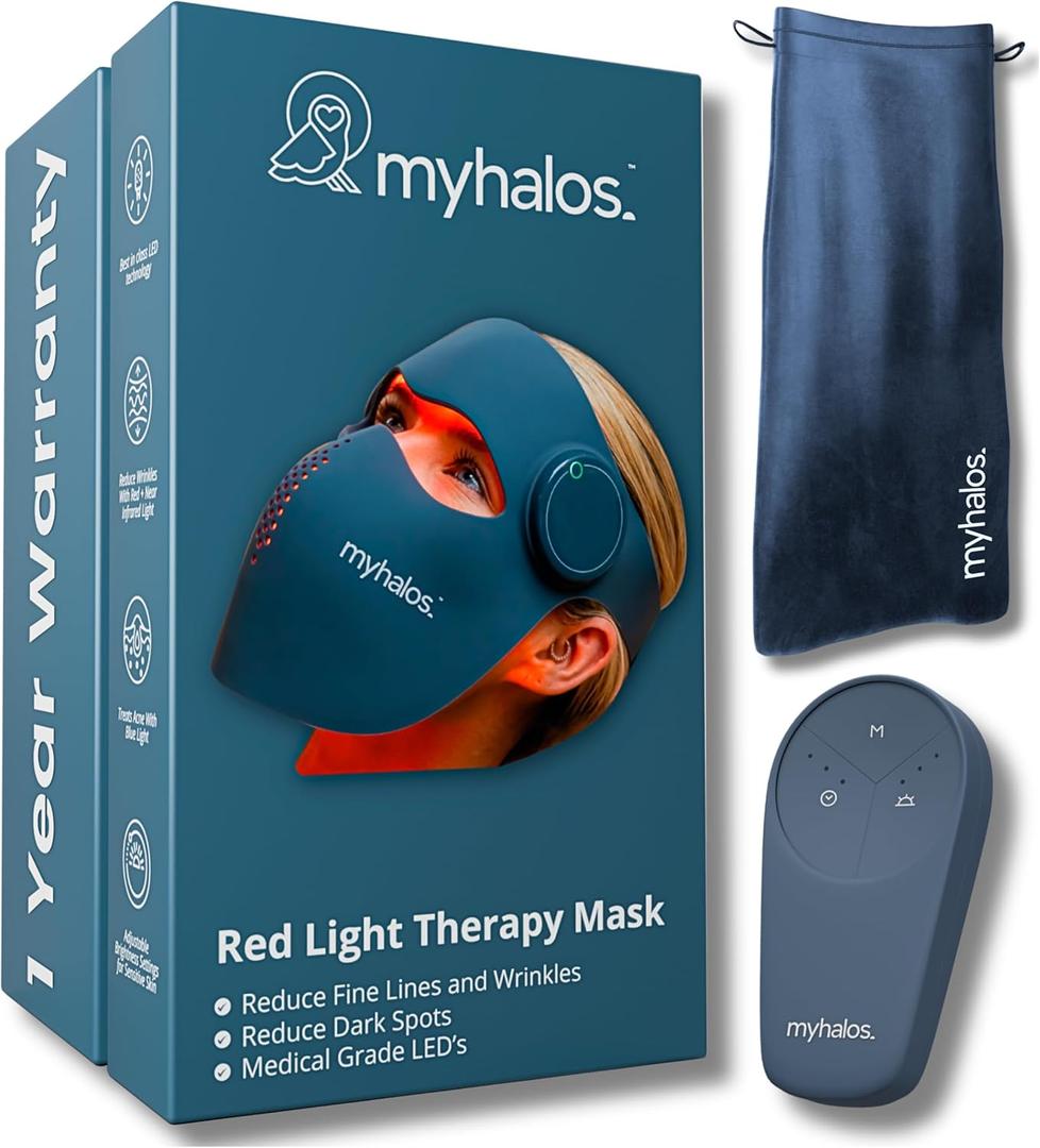 MyHalos Red Light Therapy Mask for Face - LED Face Mask - Light Therapy with Redlight, Blue-Light & Near-Infrared, Skin Care Facial Device - Perfect for Wrinkles Fine Lines & Anti-Aging