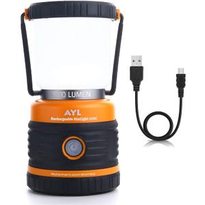 LED Camping Lantern Rechargeable, 1800LM, 4 Light Modes, 4400mAh Power Bank, IP44 Waterproof, Perfect Lantern Flashlight for Hurricane, Emergency, Power Outages, Home and More, USB Cable Included (Black and Orange)