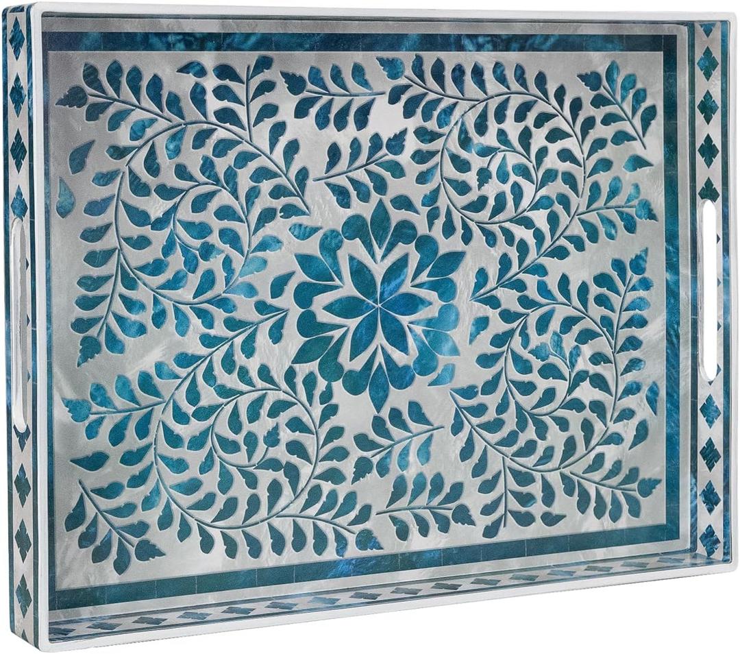 MAONAME Rectangular Decorative Tray, Plastic Serving Tray with Handles, Modern Blue Trays for Ottoman, Coffee Table Trays for Living Room, Home Decor, 15.7" x 11.8" x 1.6" MAONAME Rectangular Decorative Tray, Plastic Serving Tray with Handles, Modern Blue Trays for Ottoman, Coffee Table Trays for Living Room, Home Decor, 15.7" x 11.8" x 1.6"