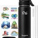 Swigina [2-IN-1 LID] Insulated Water Bottle with Silicone Boot (36hrs Cold/18hrs Hot) - DIY Stickers, Leakproof, BPA Free, Black, 24 oz
