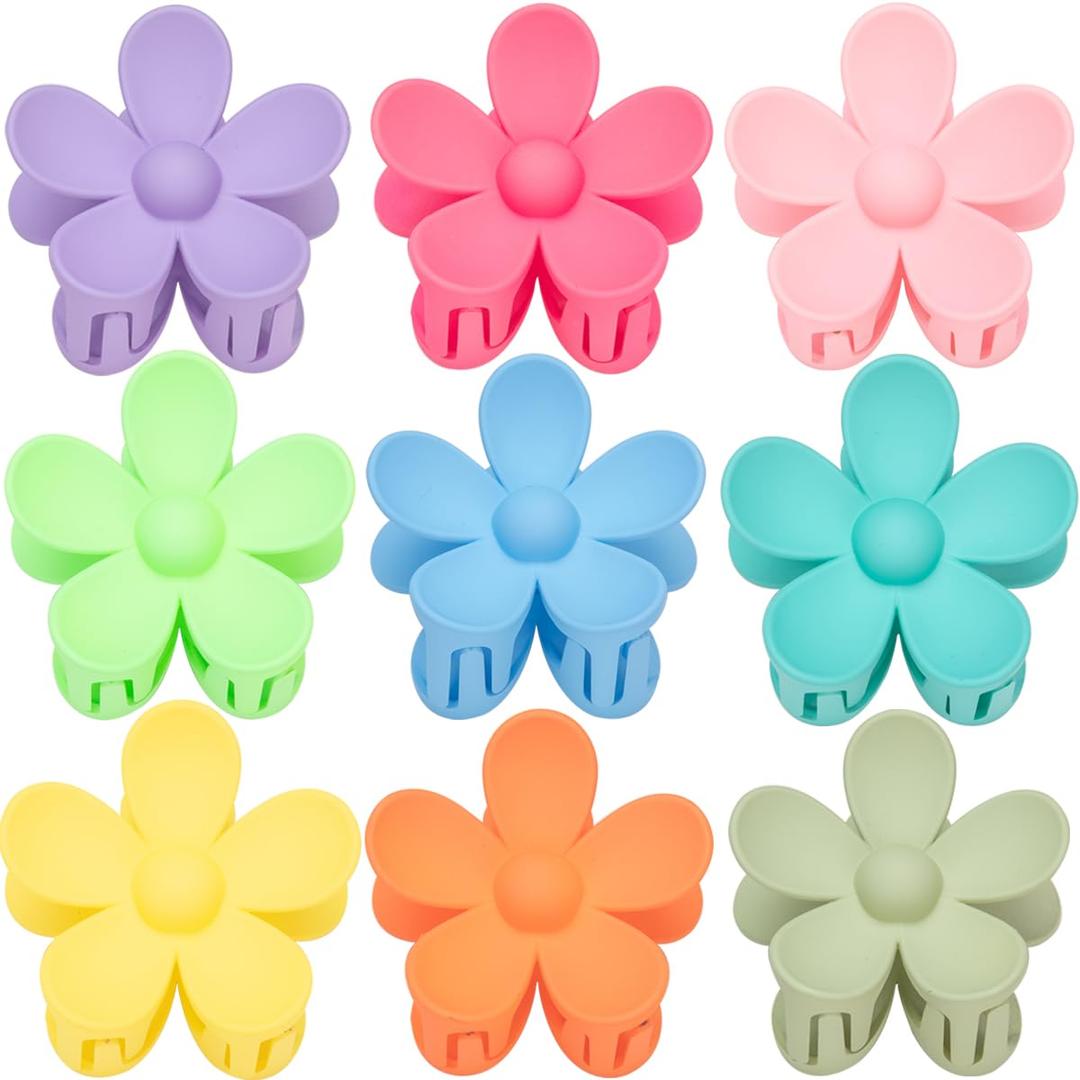 Flower Hair Clips for Women - 9 PCS Matte Claw Clips With Strong Hold for Thick and Thin Hair - Non Slip, 9 Styles (A-Multiple Colors)