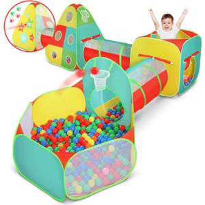 5pc Kids Play Tent for Toddlers with Ball Pit, Crawl Tunnel, Indoor & Outdoor Playhouse, Jungle Gym, Toys for Boys & Girls, Includes Dart Balls, Teepee & Basketball Hoops (5 Pc. Ball Pit Play Tent)