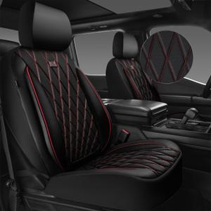 CAR PASS Thick Foam 3D Air Mesh Leather Car Seat Covers Front Seats Only, Breathable Premuim Leather Two Front Seat Cover, Airbag Compatible Universal Fit for 95% Sedan Van Truck SUV,Black and Red