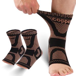 Copper Ankle Brace, Copper Infused Ankle Support Compression Sleeve for Men & Women, for Foot Pain Relief, Sprained Recovery, Achilles Tendonitis, Daytime or Night Use(M) (Yellow- black)
