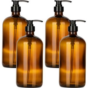 32 Ounce Glass Pump Dispenser Bottle, Large Amber Container with Pump for Shower and Bath Shampoo Soap Conditioner Lotion - 1 Liter - by Kitchentoolz