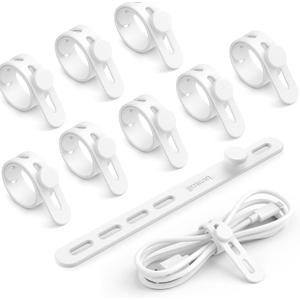 10Pack Silicone Cable Ties Cord Organizer - Lamicall Elastic Wire Ties Management Mother's Day for Mother, Desktop Travel Must Haves, Desk Home Workspace Accessories, Cord Keeper for Cables, White