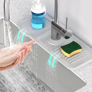 Faucet Mat for Kitchen Sink [5Slope Fast Self-draining]Bathroom Kitchen Sink Splash Guard Silicone Kitchen Sink Faucet Mat Splash Guard for Kitchen Sink Area Faucet Guard Draining Mat Light Gray (14.6" x 5.5")