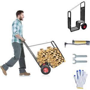 Firewood Cart with Wheels: 44 X 27 X 20 in Heavy Duty 260 lbs Load for Garden Backyard Fireplace Men Women Use