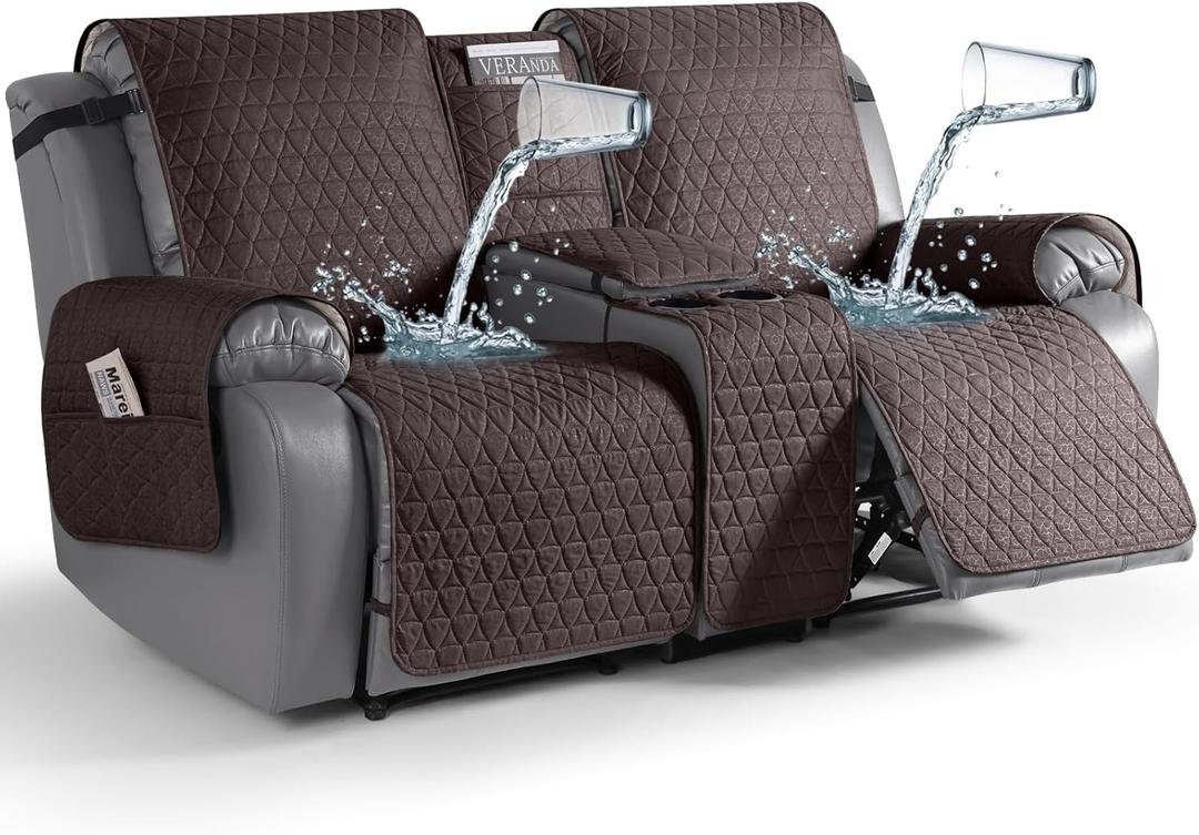 TAOCOCO 100% Waterproof Loveseat Recliner Couch Covers with Console,Double Reclining Couch Cover Non-Slip Sofa Slipcovers Washable,Furniture Protector Covers for Dog,Pets(2 Seater,Chocolate)