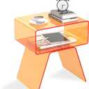 Acrylic Side Table with Easy Assembly Mini Modern End Table/Nightstand for Bedroom, Living Room, or Bathroom Compact Design Orange