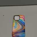 for iPhone 14 Pro Max Glossy Case for Girl Boy Full Body Design Soft Silicone Drop Shock Scratch Protection Fashion Pattern Golden Glitter Rainbow Colored Swirls