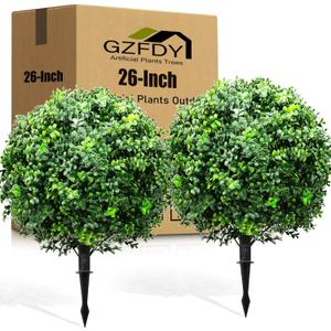 26-Inch Artificial Topiary Boxwood Ball Trees (Set of Two) Lifelike, UV-Resistant Decor for Indoor & Outdoor Use Enhance Your Space with Vibrant Greenery