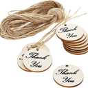 100-Pack Thank You Wood Tags with Twine for Wedding and Baby Shower Themed Party Favors, 1.5 Inches