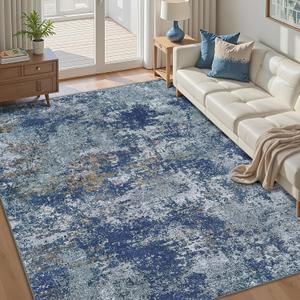 Area Rug Living Room Rugs: 6x9 Rug for Bedroom Machine Washable with Non Slip Backing Non Shedding Abstract Stain Resistant Large Carpet for Dining Room Nursery Home Office - Blue