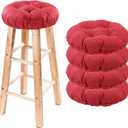 Bar Stool Covers Set of 4, Stool Covers Round with Elastic Band Pad, Soft Stool Seat Covers, Nonslip and Washable, 12 Inch, Red