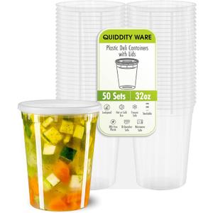 32oz-Deli Containers with Leakproof Lids-50 Pack BPA-Free Plastic Microwaveable Clear Food Storage Container Premium Heavy-Duty Quality, Freezer & Dishwasher Safe