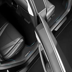 QINQINTU 10Pcs for Tesla Model Y Juniper(2025-2026) Carbon Fiber Door Sill Protector with Bumper Guard [Anti-Kick & Keep Clean] Door Sill Guard Cover for Tesla Model Y Juniper Accessories 2025 2026