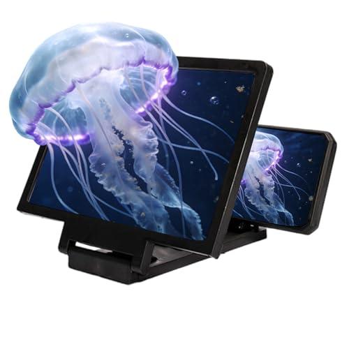 Big Screen Phone Magnifier,3D HD Mobile Phone Magnifier Projector Screen Enlarger for Movies,Foldable Cell Stand with Amplifier Supports All Smartphones(Black)