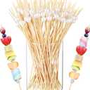 100 Pcs 8 Inch Long Cocktail Picks Fancy Toothpicks for Appetizer Bamboo Cocktail Sticks for Fruit Drink Dessert Barbecue Charcuterie Pearl Skewers for Wedding Birthday Baby Shower Party (White)