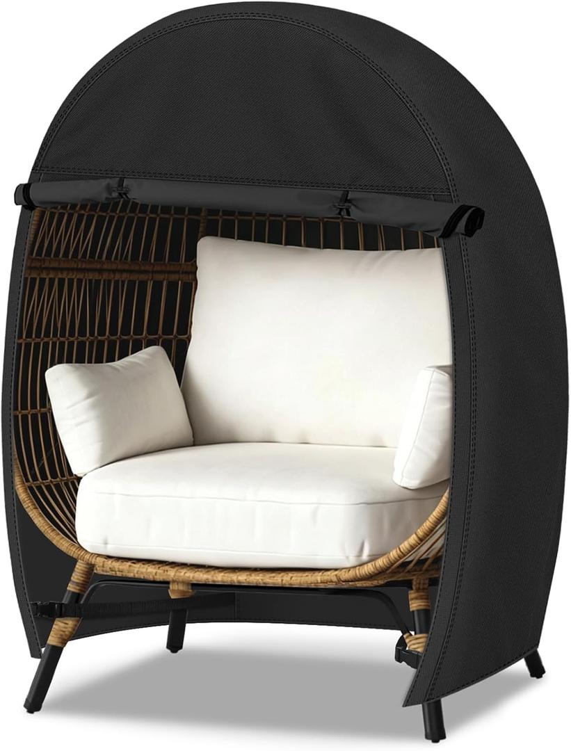 Porch Shield Patio Egg Chair Cover - 600D Waterproof and UV Resistant Wicker Outdoor Basket Chair Cover 42W x 36D x 56H inches, Black