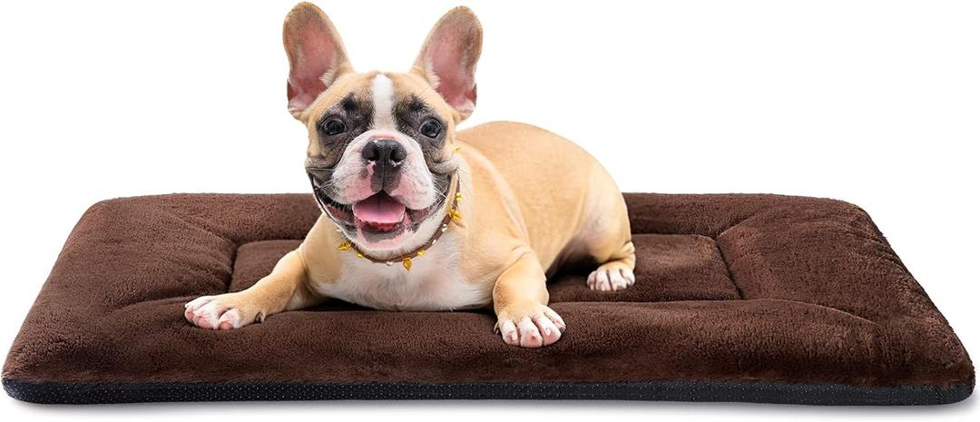 Dog Crate Pad Washable, Plush Anti-Slip Crate Mat for Medium Dogs, Cushioned Kennel Pad for Metal Dog Kennels, 30 x 20 Inch, Brown