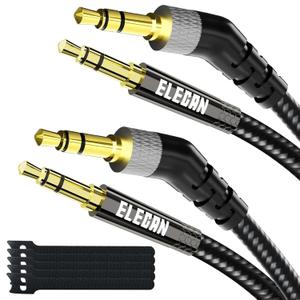 Elecan 135 Degree 1/8 Inch 3.5 MM AUX Cable Headphone Cord Wire 4 Ft/2 Pack, Angled Hi-Fi Sound Thin&Slim Braided TRS Stereo Audio Beats Cable for Car,Home Stereos, Speaker,Phones