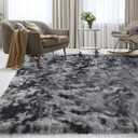 Tie Dye Shaggy 5x7 Area Rug - Fluffy Area Rug for Living Room, Bedroom, and Nursery - Plush Faux Fur Carpet for Modern Home Decor and Room Aesthetic (Dark Grey)