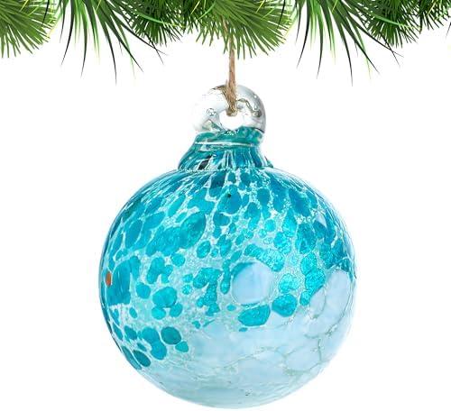Hand Blown Glass Gazing Balls for Garden Hanging 2.3" Friendship Balls Christmas Ball Ornaments for Xmas Tree Decoration (Blue - B)