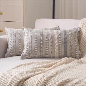 Cethom Boho Throw Pillow Covers 12x20 Inch Set of 2, Farmhouse Decorative Couch Pillow Cases, Grey Accent Pillows of Bed, Sofa Bedroom Living Room Home Decor Cushion Cover