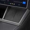 TOPABYTE 3PCS Center Console Accessories for Tesla New Model Y Juniper 2026 2025 Model 3 Highland 2024 Cup Holder Insert, Screen Edge Protector Frame, Wireless Charger Mat Silicone, Black
