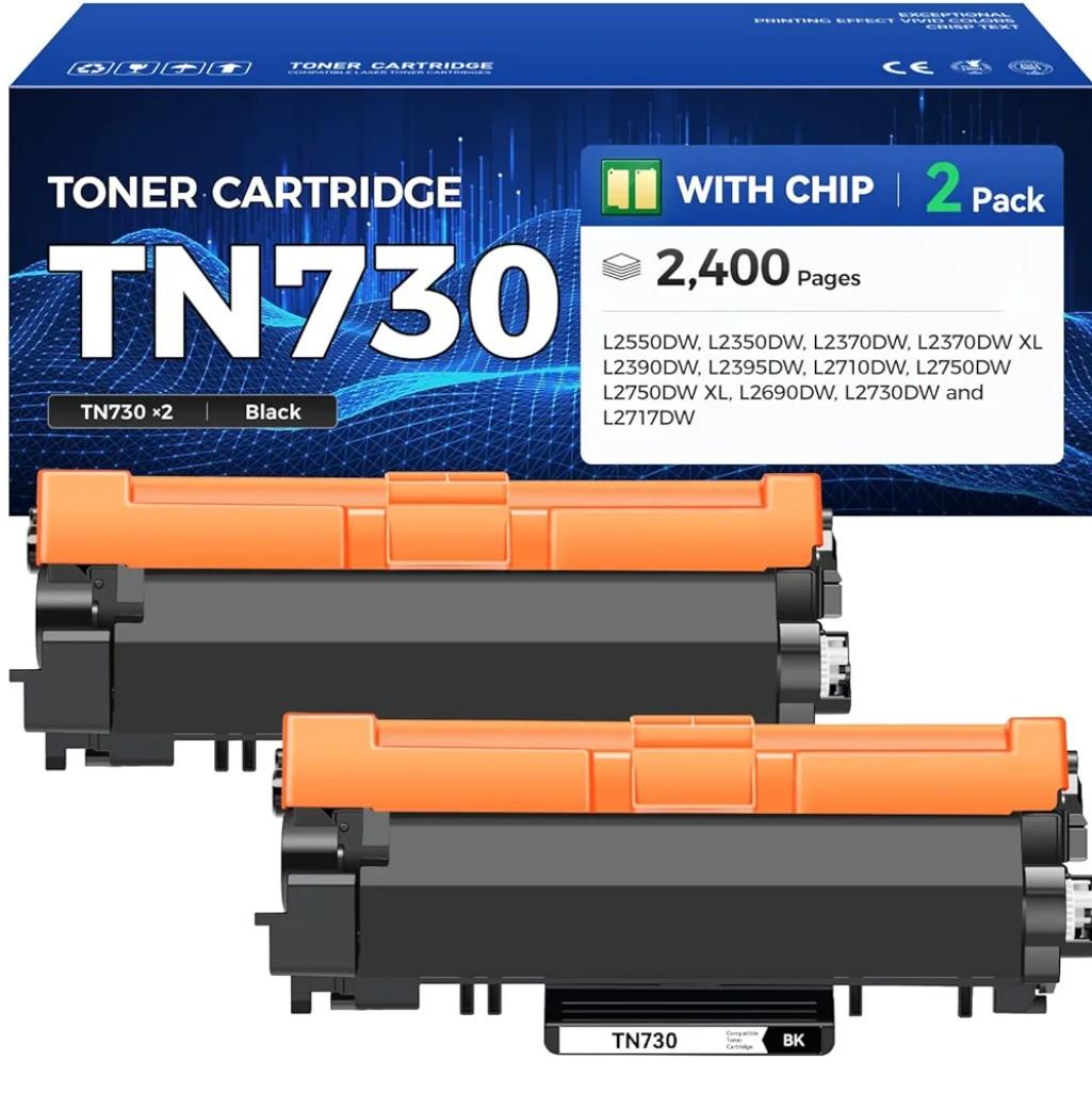 TN730 Toner Cartridge Black 2-Pack Printer Replacement Compatible for Brother TN-730 TN760 TN-760 MFC-L2710DW MFC-L2750DW DCP-L2550DW HL-L2350DW HL-L2395DW HL-L2370DW HL-L2390DW MFC-L2690DW HL-L2325DW