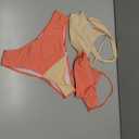 Women's 2 Piece Colorblock High Waisted Wrap Spaghetti Strap Summer Swimsuit Bikini Set (Orange, L)