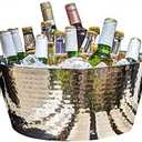 BREKX Hammered Stainless-Steel Beverage Tub, Double-Walled Insulated Anchored Drink Tub & Ice Bucket with Double Hinged Handles, Drink Chiller for Parties, 12 Quarts